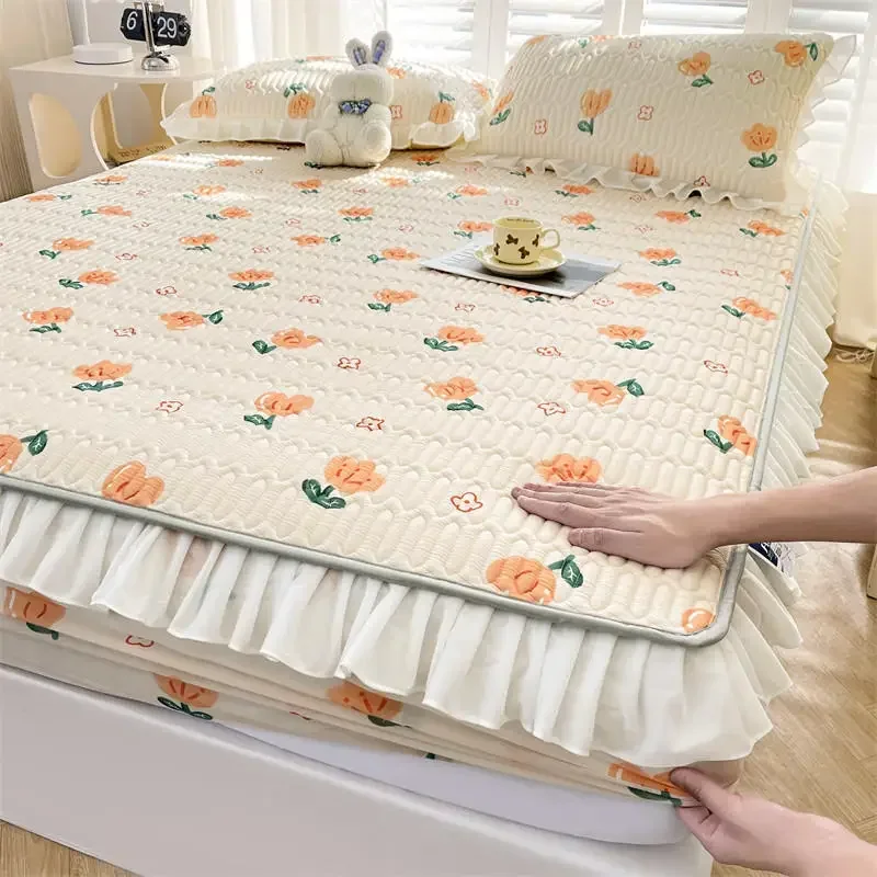 Summer Latex Ice Mat Bed Mattress Cover Cool Cartoon Mattress Pad Air Conditioner Soft Cool Bedspread Non-slip Fitted Sheets