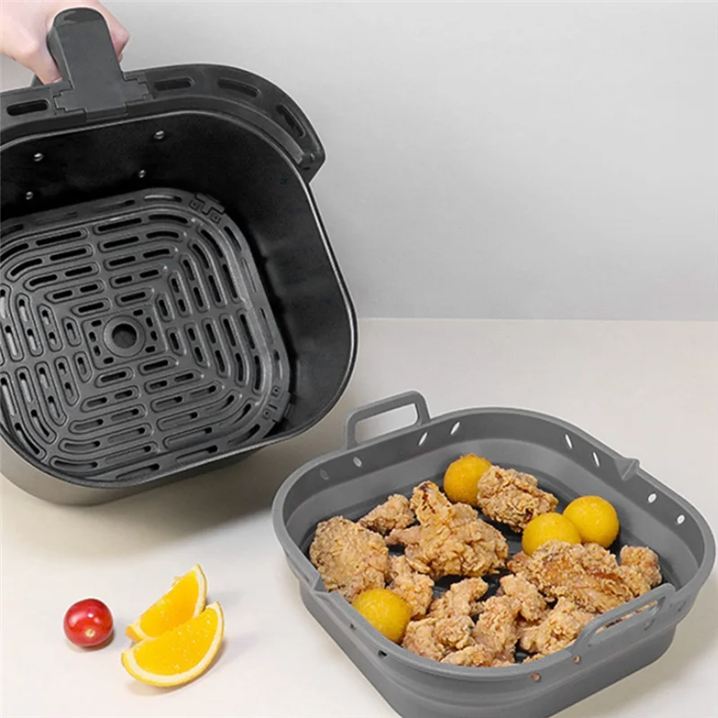 مقلاة هوائية صينية سيليكون مربعة قابلة لإعادة الاستخدام ملحقات الطبخ للمقلاة الهوائية قابلة للطي 8.5 بوصة أداة خبز Airfryer، أسود