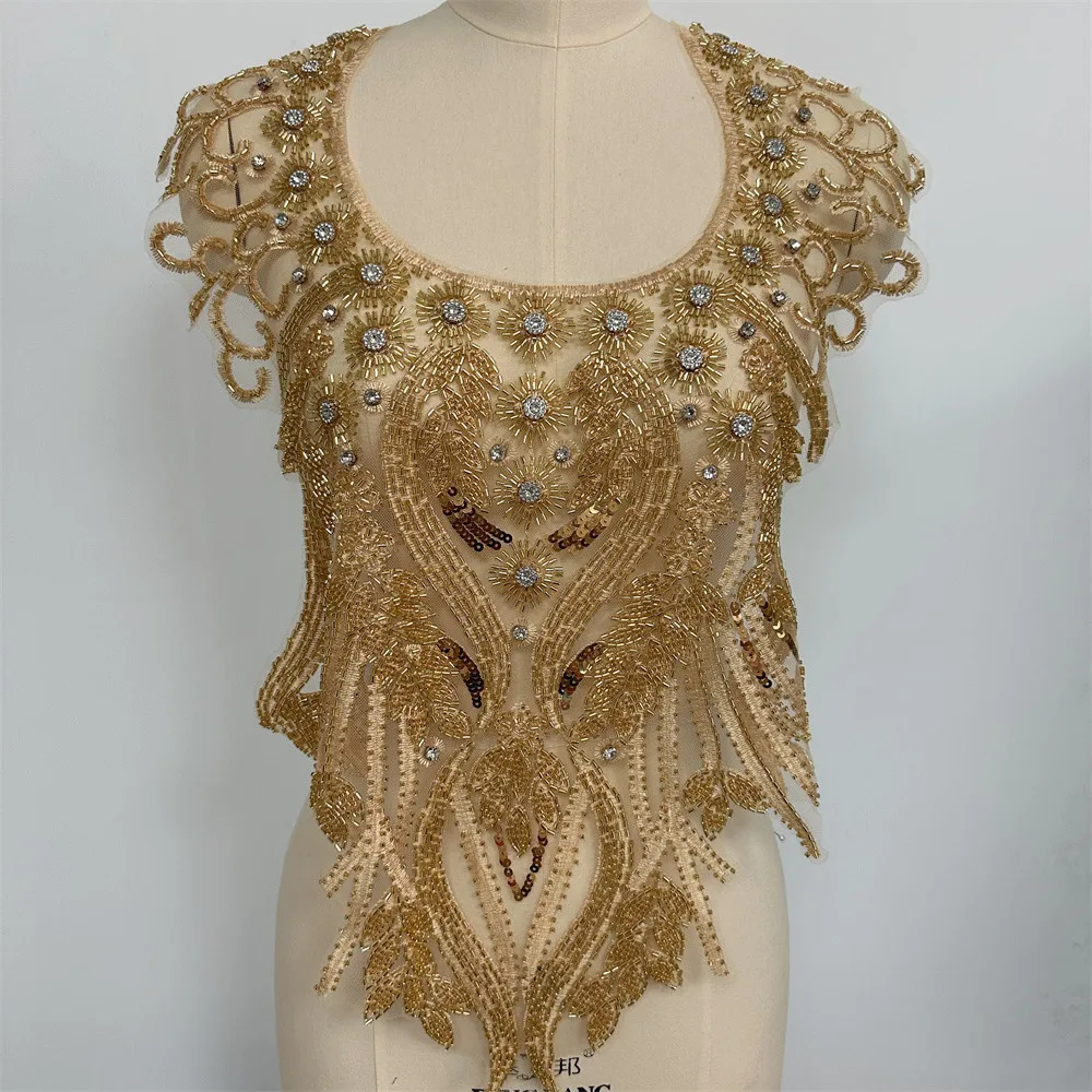 New design necklace embroidery rhinestone sequin bodice applique for African dress