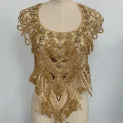 New design necklace embroidery rhinestone sequin bodice applique for African dress