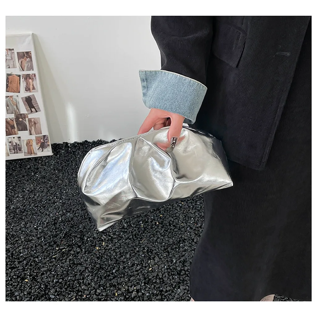 Women's Fashion Cloud Dumpling Bag PU Leather Ruched Handbag Minimalist Shoulder Crossbody Clutch Trendy Portable Underarm Bag