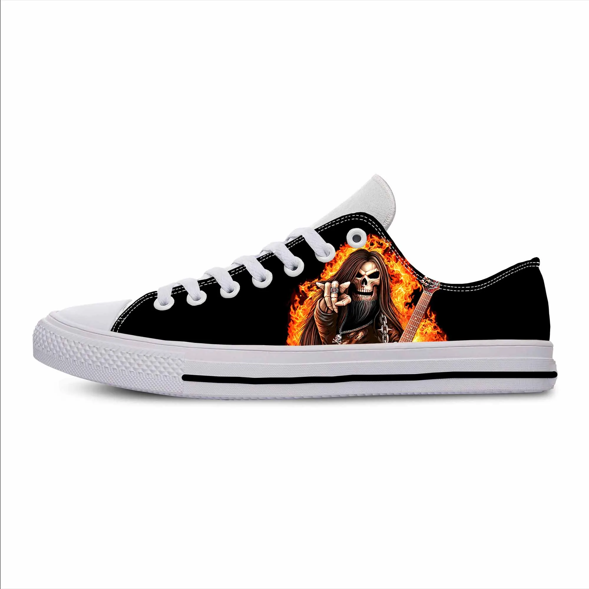 Heavy Metal Rock Skull Guitar Grim Reaper Gothic Casual Cloth Shoes Low Top Comfortable Breathable 3D Print Men Women Sneakers