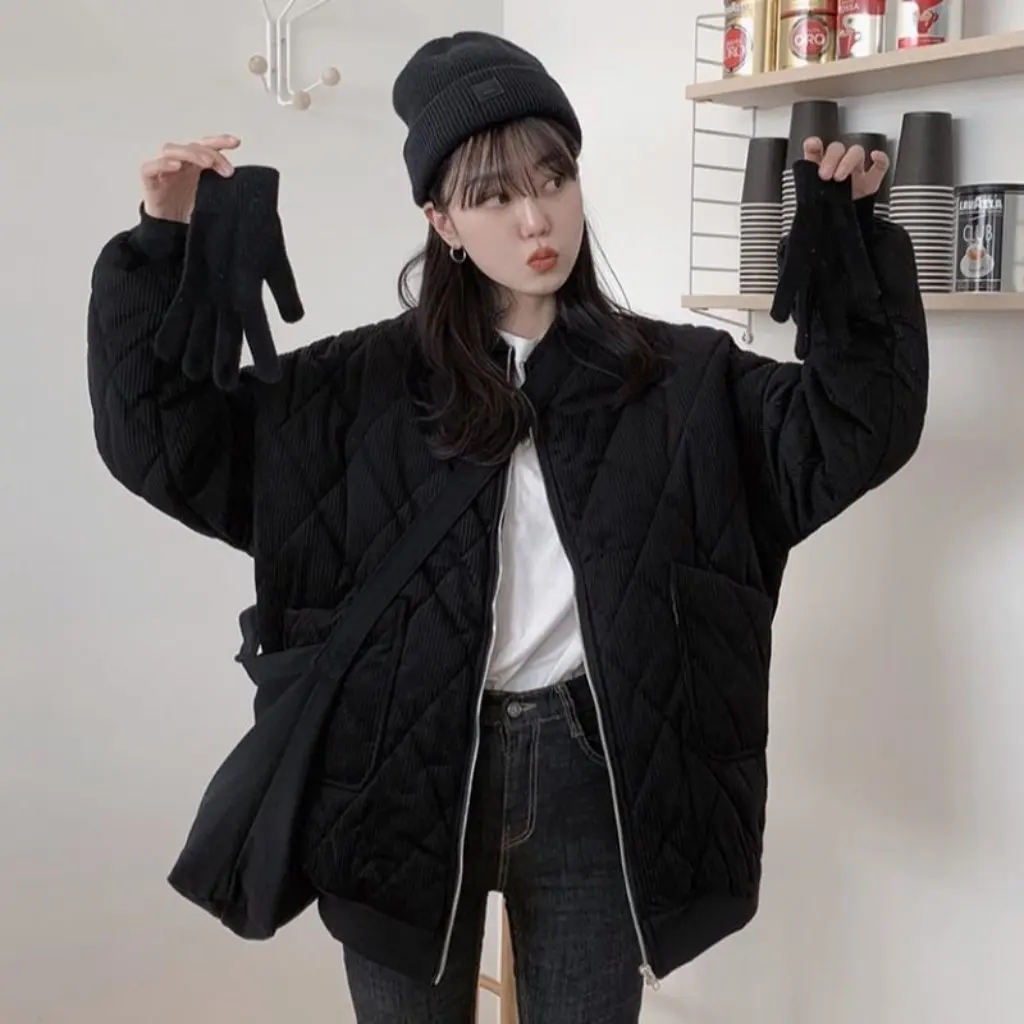 

Women's Corduroy Cotton-Padded Coat Korean Style Loose Fit Thickened Autumn Winter Jacket Trendy Hong Kong Style for Students