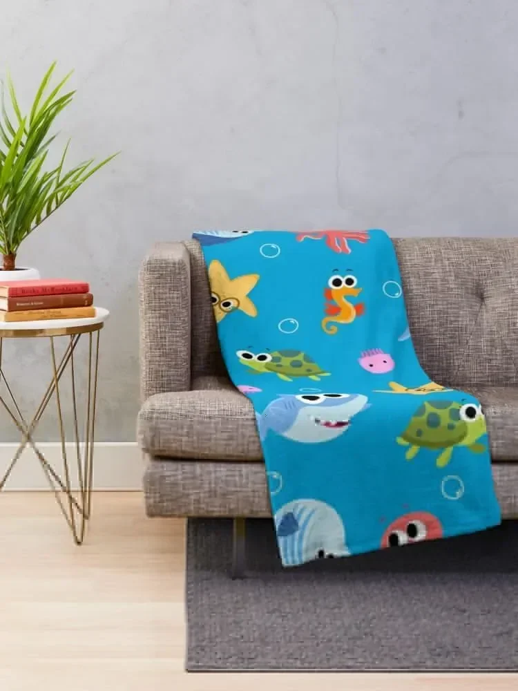 Finny The Shark Pattern 01 Throw Blanket Bed covers Soft Blankets