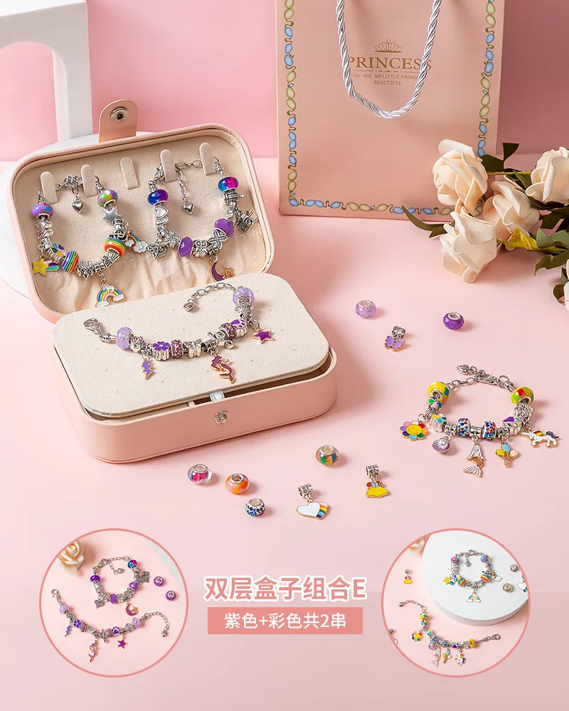 DIY Beaded Bracelet Set with Storage Box for Girls Gift Acrylic European Large Hole Beads Handmade Diy Jewelry Making Kit Toys