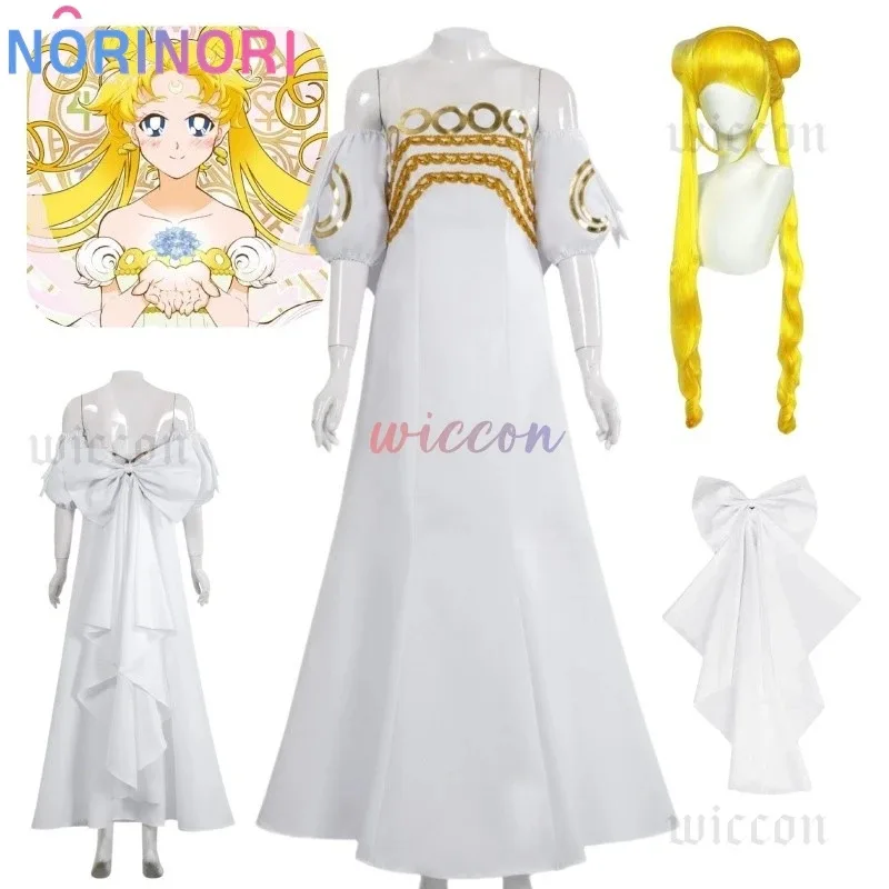 

Princess Serenity Tsukino Usagi Cosplay Costume White Long Woman Dress Big Bow Halloween Party Role Play Girl