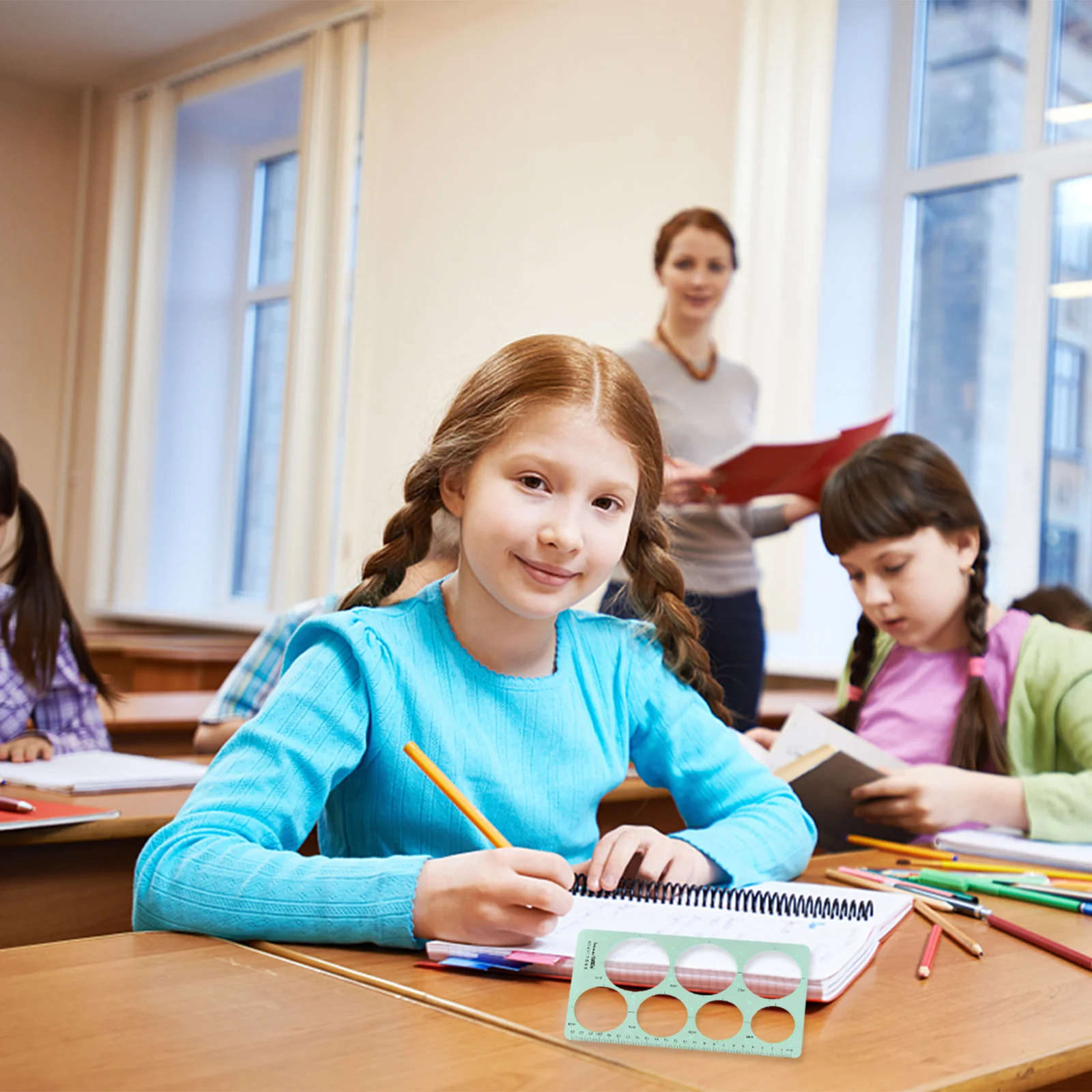 4pcs Green Plastic Geometric Stencils Ruler Set For Drawing Measuring Templates Architecture Students School Supplies Tool