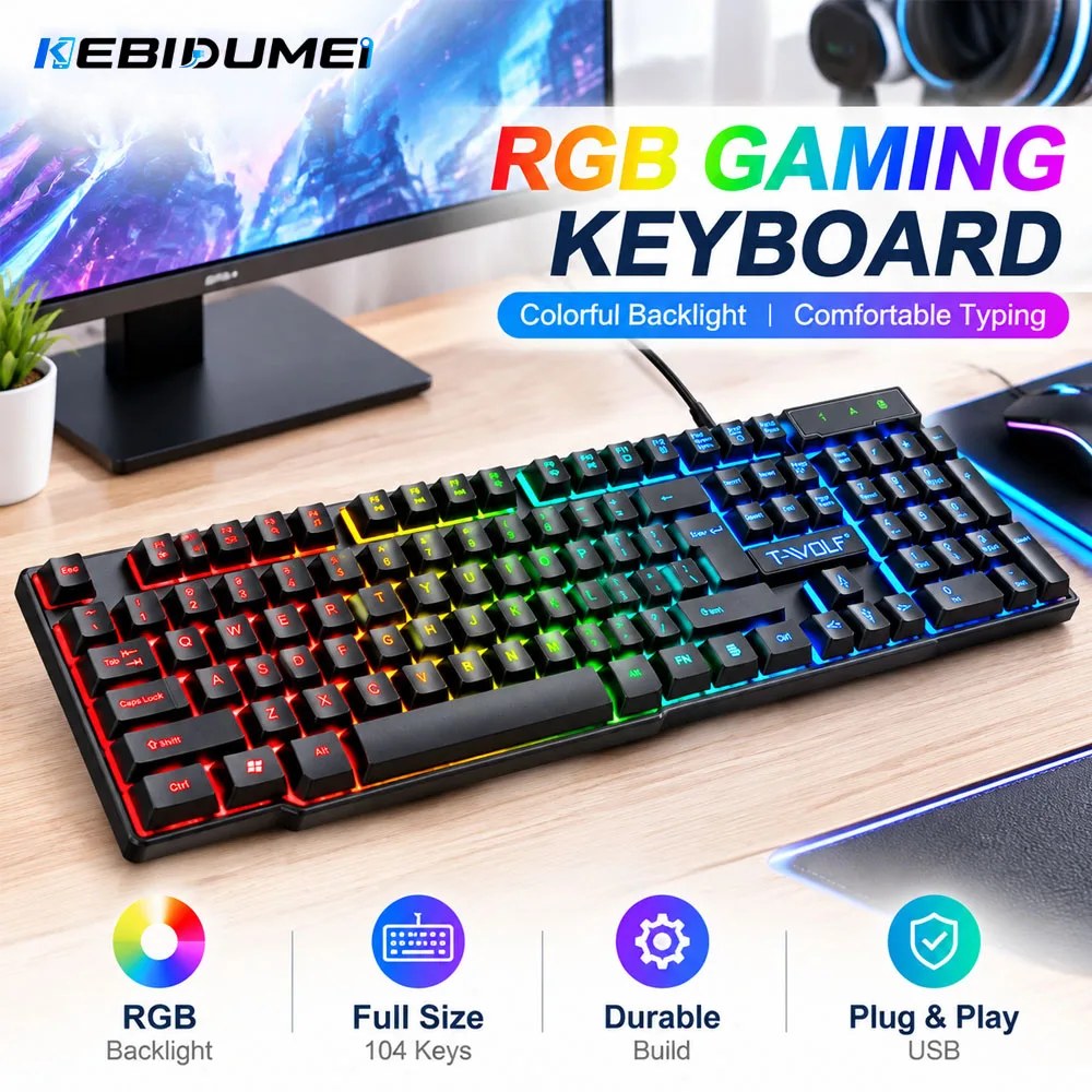 KEBIDUMEI 104Keys Wired Keyboard RGB Backlit Gaming Keyboard Mouse Mechanical Keyboard For Laptop Android Windows