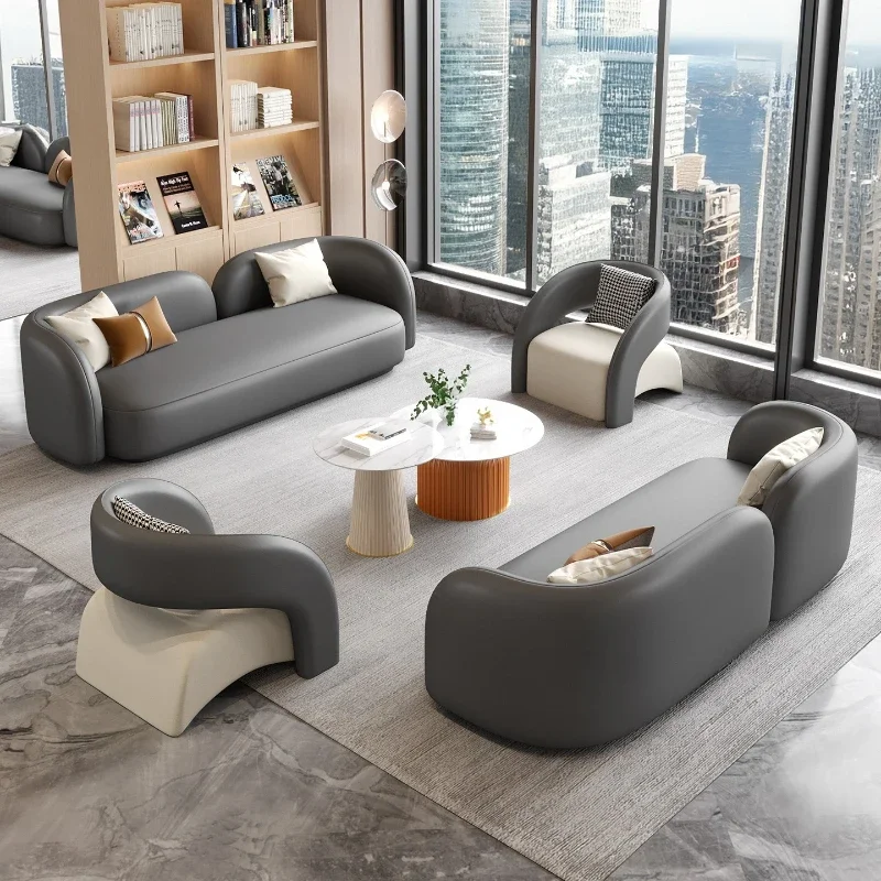 Italian light luxury leather sofa combination modern simple living room reception negotiation table and chair combination