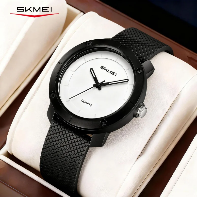SKMEI trendy classic round student quartz watch, fashionable colorful silicone strap, casual quartz watch