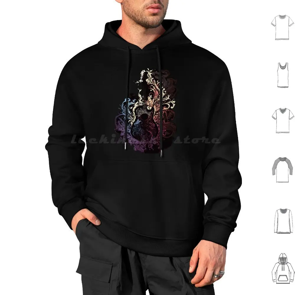 

Electric Guitar Band Design Dark Coloured Flames Hoodies Long Sleeve Guitar Music Musician Electric Guitar Player Bass