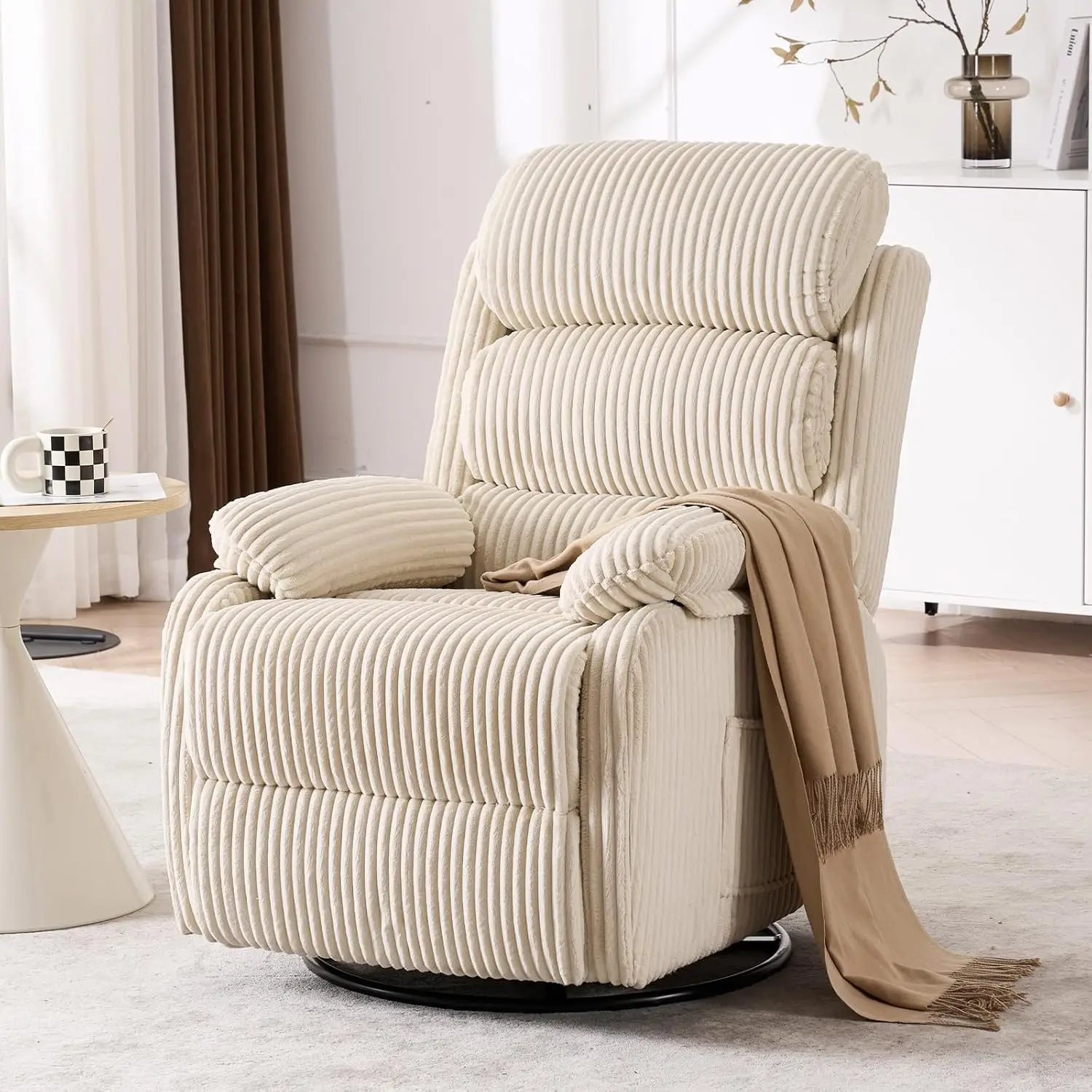 new 360°Rocking Recliner Chair for Adults,Nursery Rocker Recliner with Storage Side Pocket,Soft Upholstered Comfy Single Customi