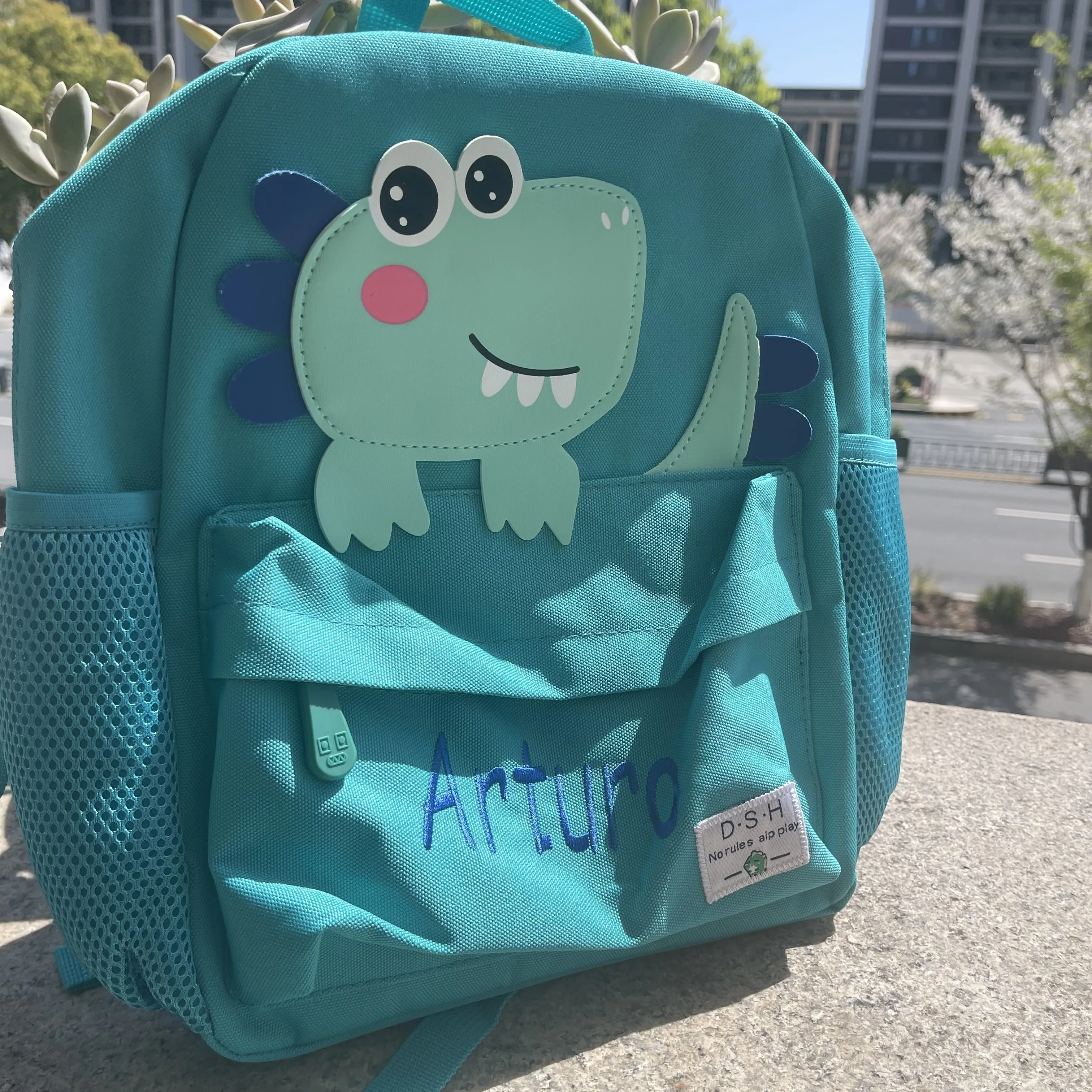 New Children\'s Cute Dinosaur Backpack Customized Name Little Boys and Girls Pink Blue Personalized Embroidered Name Book Bag