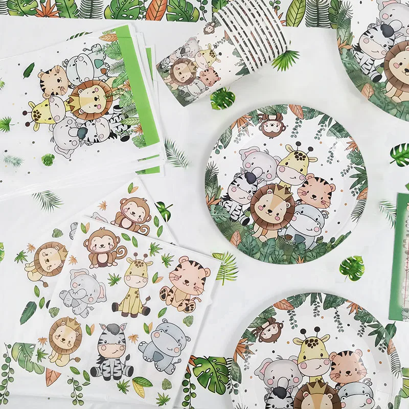 Dschungel Geburtstag Party Dekor Tier Palm Blätter Einweg Geschirr Set Kinder Junge Wild One Forest Safari Geburtstag Party Supplies – Detail 3