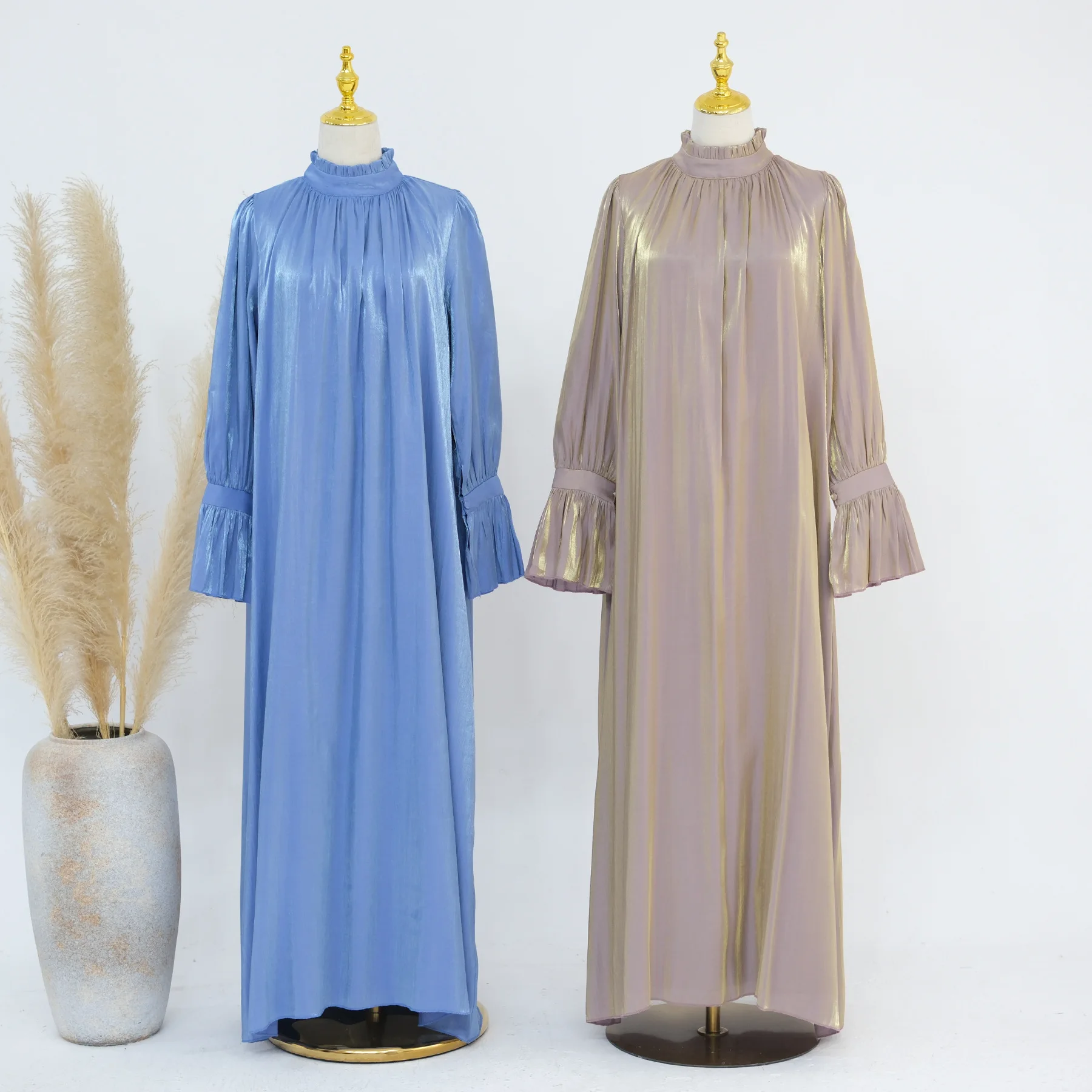 

Новинка 2023 года, блестящие атласные абайи, роскошный дубайский кафтан, мусульманское праздничное платье для женщин, ислам Джалабия, кафтан, марокаин, женское платье, халат