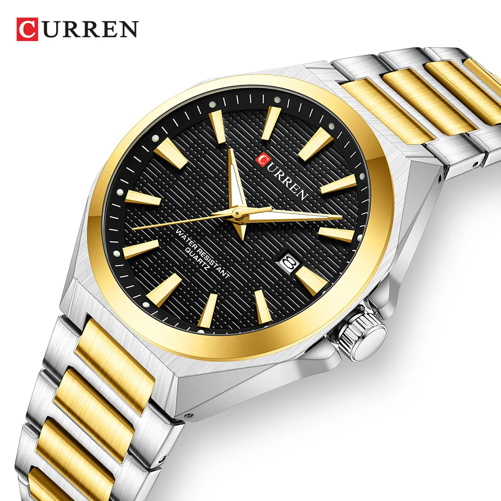 CURREN Men's Watch Classic Stainless Steel Strap 3ATM Waterproof Calendar Minimalist Dial Men's Chronograph Watch