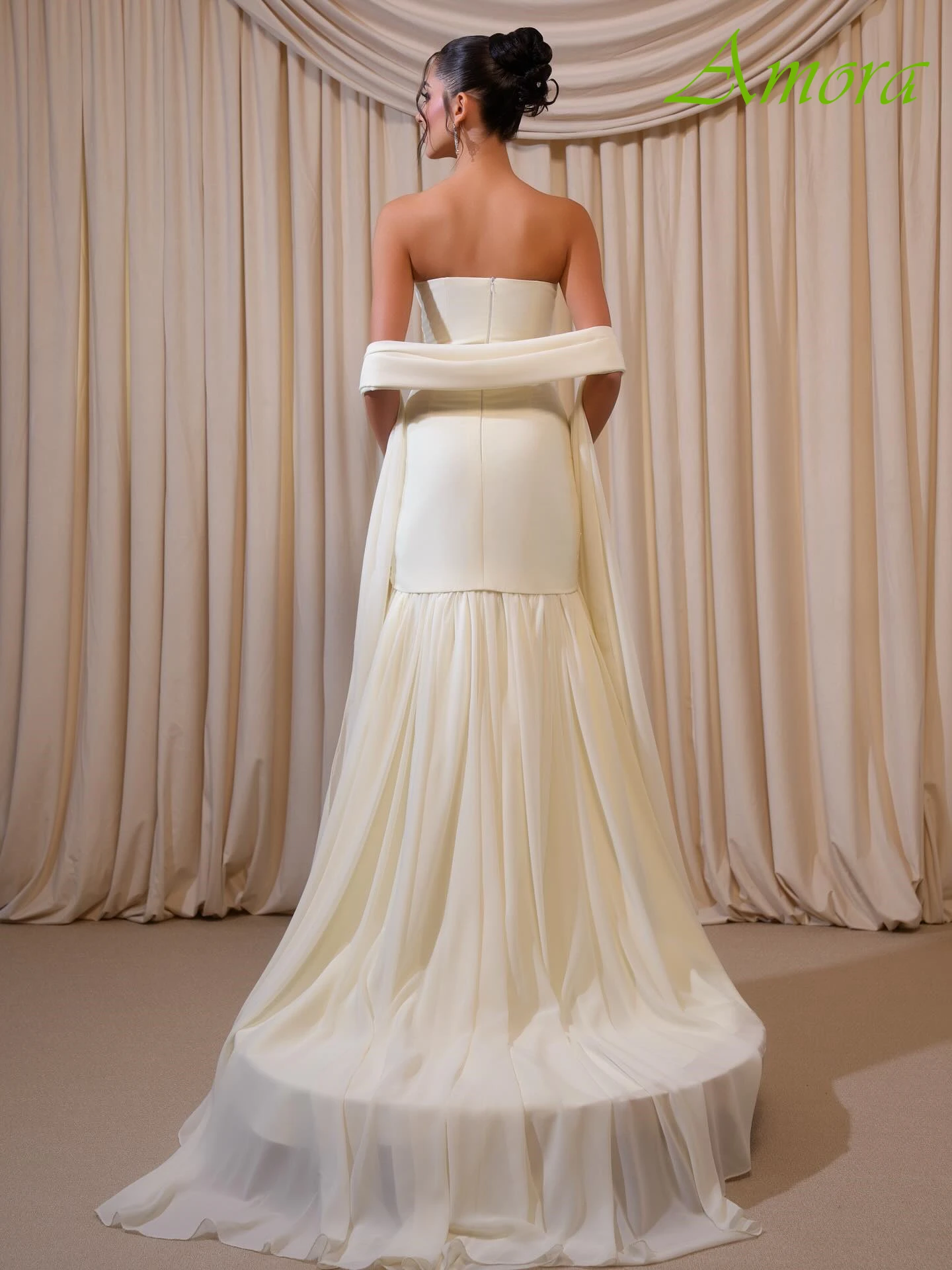 Maßgeschneidertes, trägerloses, ärmelloses, elegantes Abendkleid in A-Linie, zarte, maßgeschneiderte Anlasskleider, klassisches modisches Partykleid