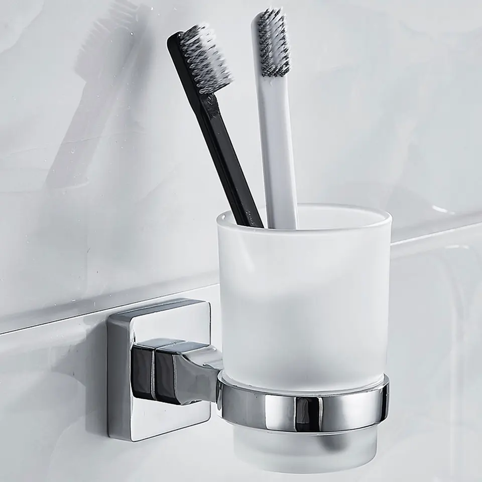 WYOERN Vierkante Tumbler Tandenborstelhouder Chrome Wandmontage Rvs Tandenborstel Tumbler Houder Badkamer Accessoire