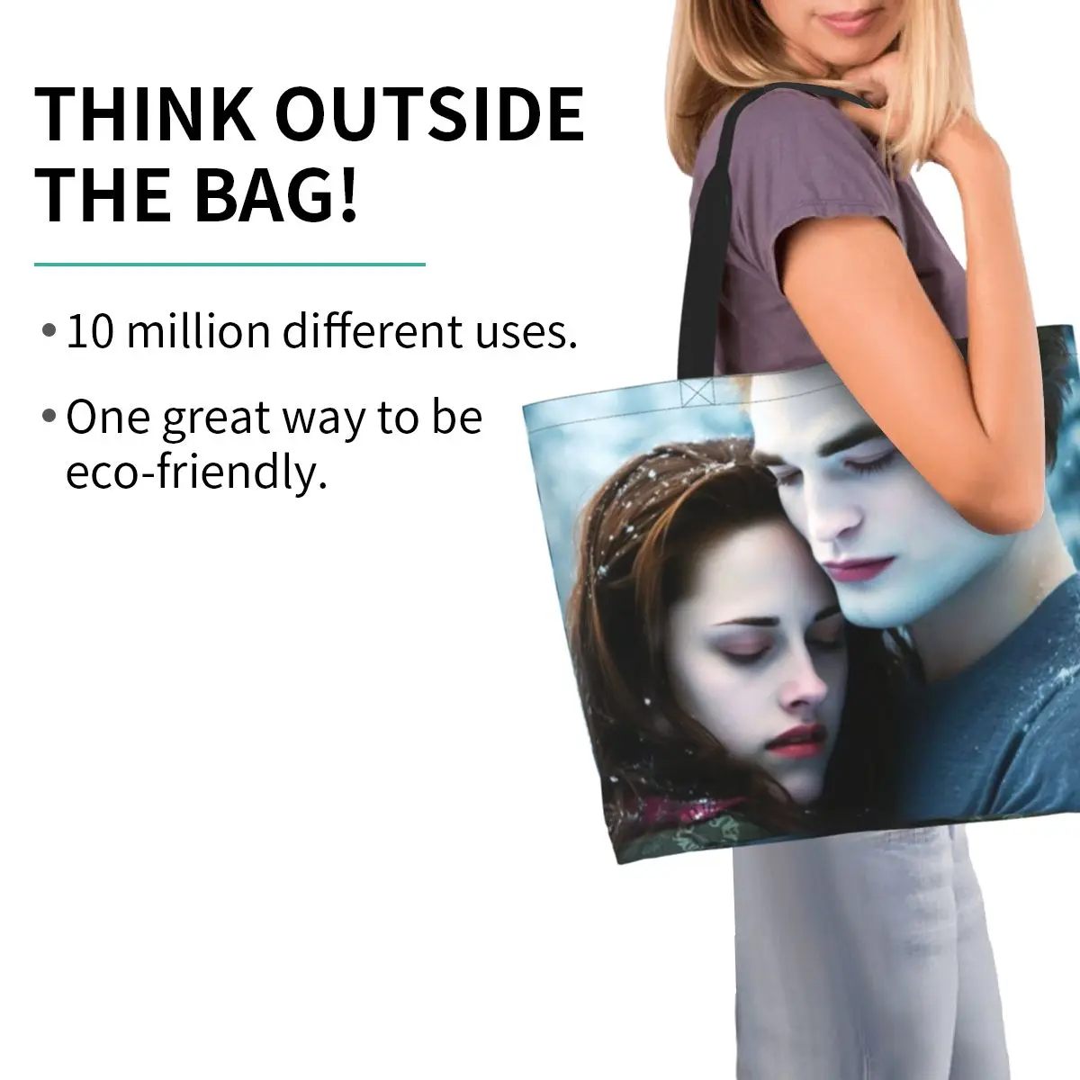 The Twilight Saga Edward Cullen Shopping Tote Bag Canvas Large Capacity Shoulder Bags Shopper Grocery Handbag for Women