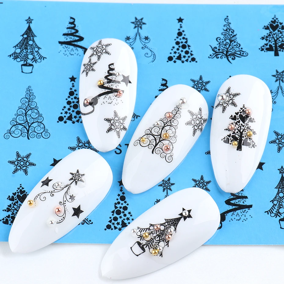 Lace Design Water Nail Stickers Christmas Tree Snowman Star Deer Sliders for Nails Manicure Winter Decorations LYSTZ1082-1097