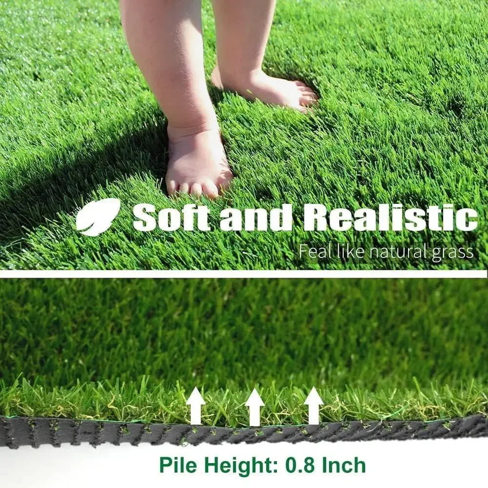 5ft x 8ft Drainage-Enabled Artificial Grass Turf, 0.8 Realistic Fake Grass for Indoor and Outdoor Use, Ideal for Landscaping, Ba