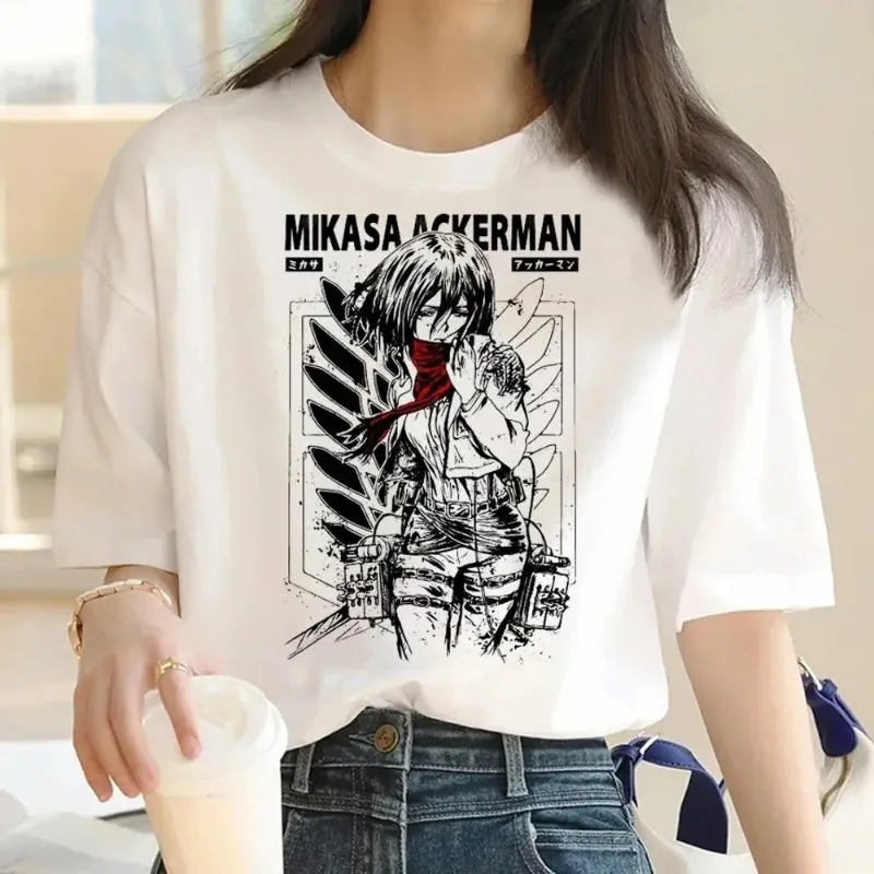 Camiseta con estampado gráfico de Attack on Titan para mujer, camiseta Harajuku de Anime japonés, camiseta informal de manga corta de talla grande,