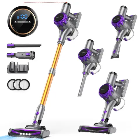 YISORA Cordless Vacuum Cleaner, 40Kpa 55Mins Running Time Wireless Vacuum Cleaner with Touchscreen for Pet Hair, Carpet