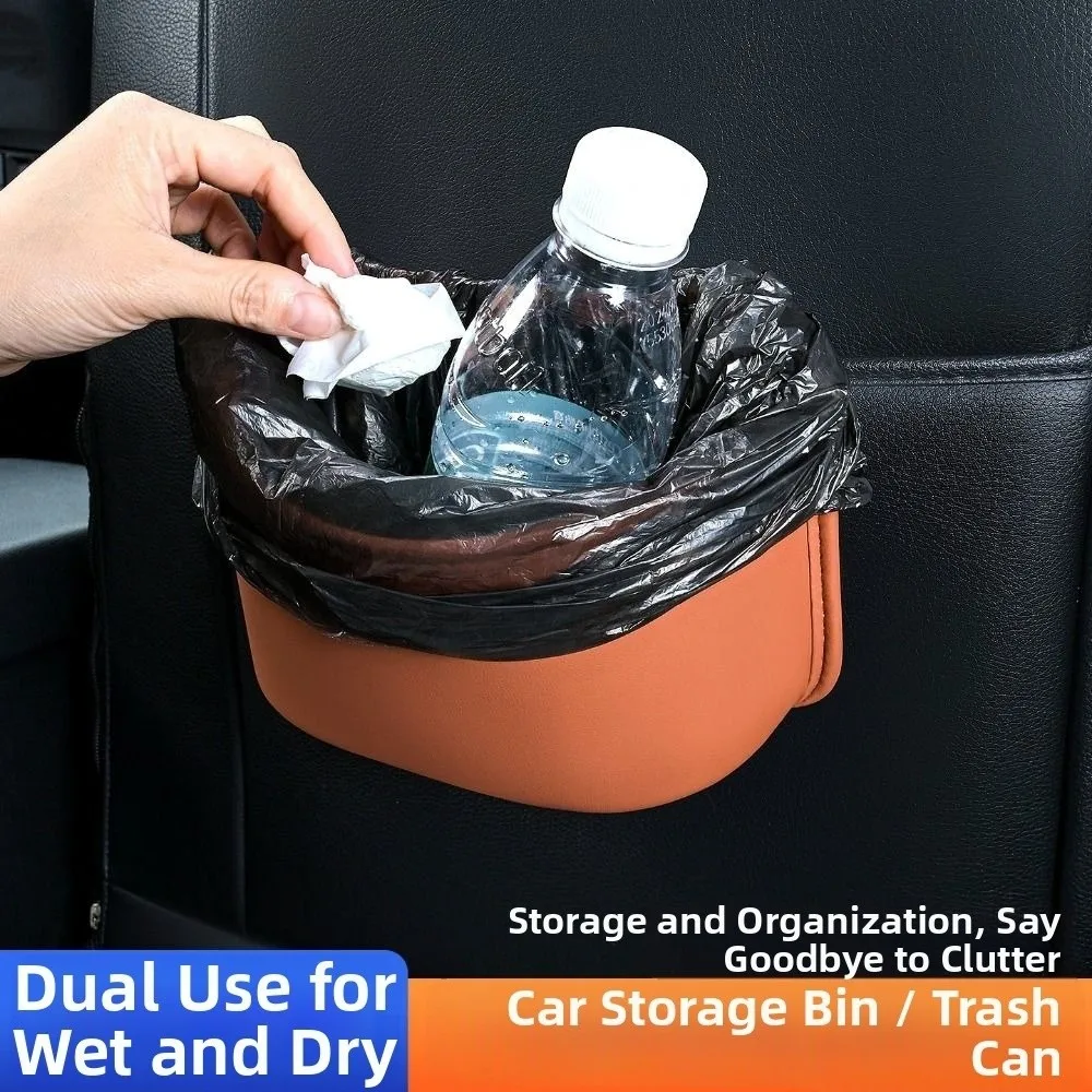 Rubbish Bucket Leather Car Cup Holder Waterproof Clip Design Car Door Storage Box Stable Universal Vehicle Garbage Bin Sundries