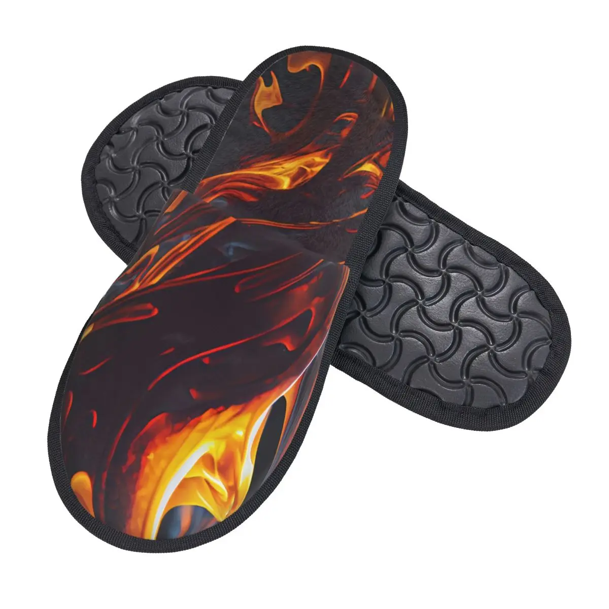 Indoor Fire Texture Flames Warm Slippers Home Plush Slippers Home Soft Fluffy Slippers