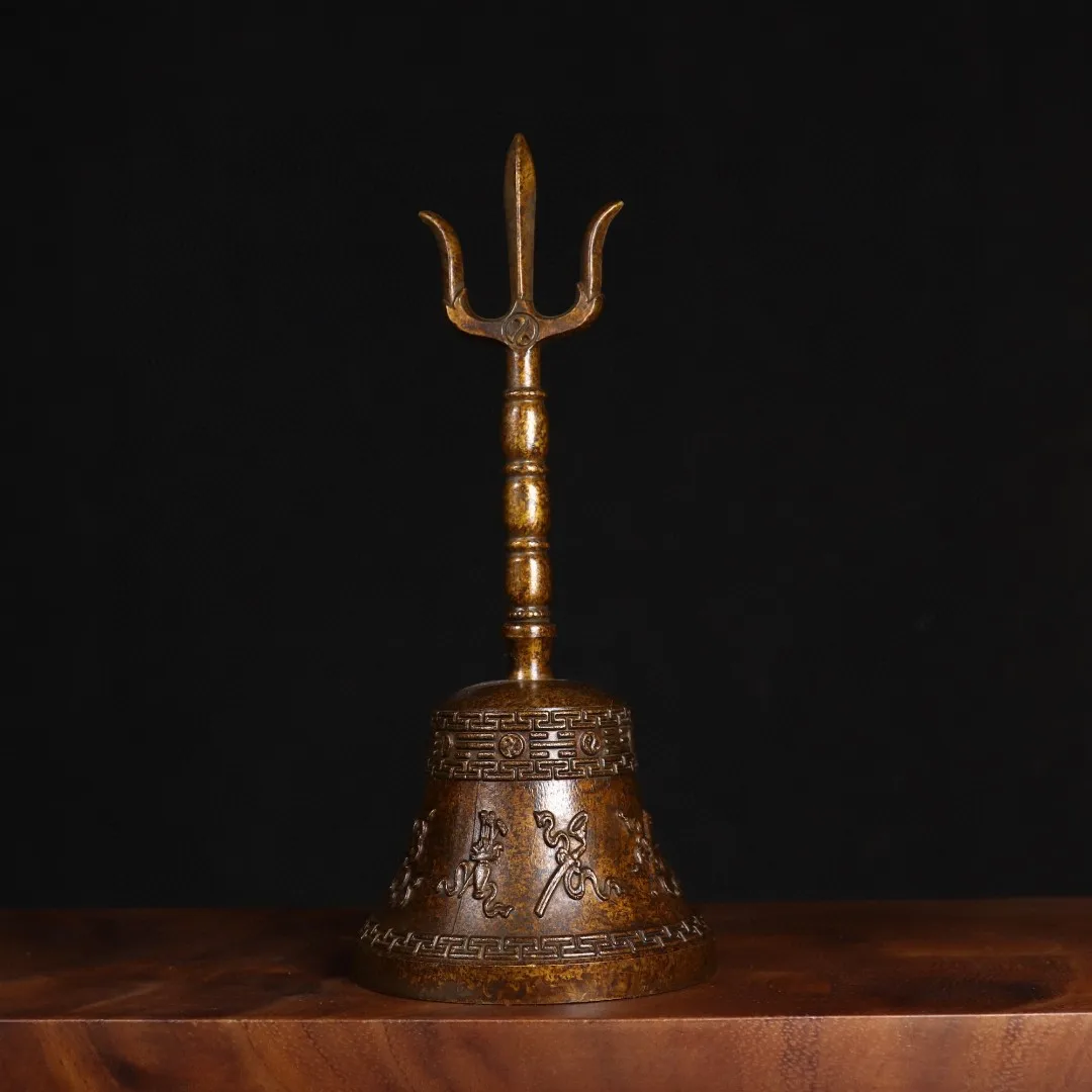 Tibetan copper bell brass hand-carved eight treasures halberd rattle ornament vajra pestle Dharma hall supplies 13cm unit price