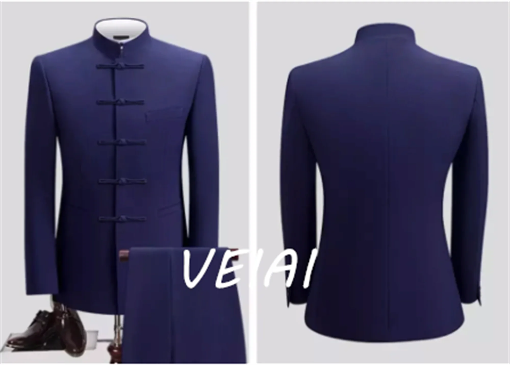 

CustomizedFormal Men Suits with Stand Collar 2 Pieces Custom Made Tang Suit Wedding Tuxedo Slim Fit Male Fashion Jacket with Pan