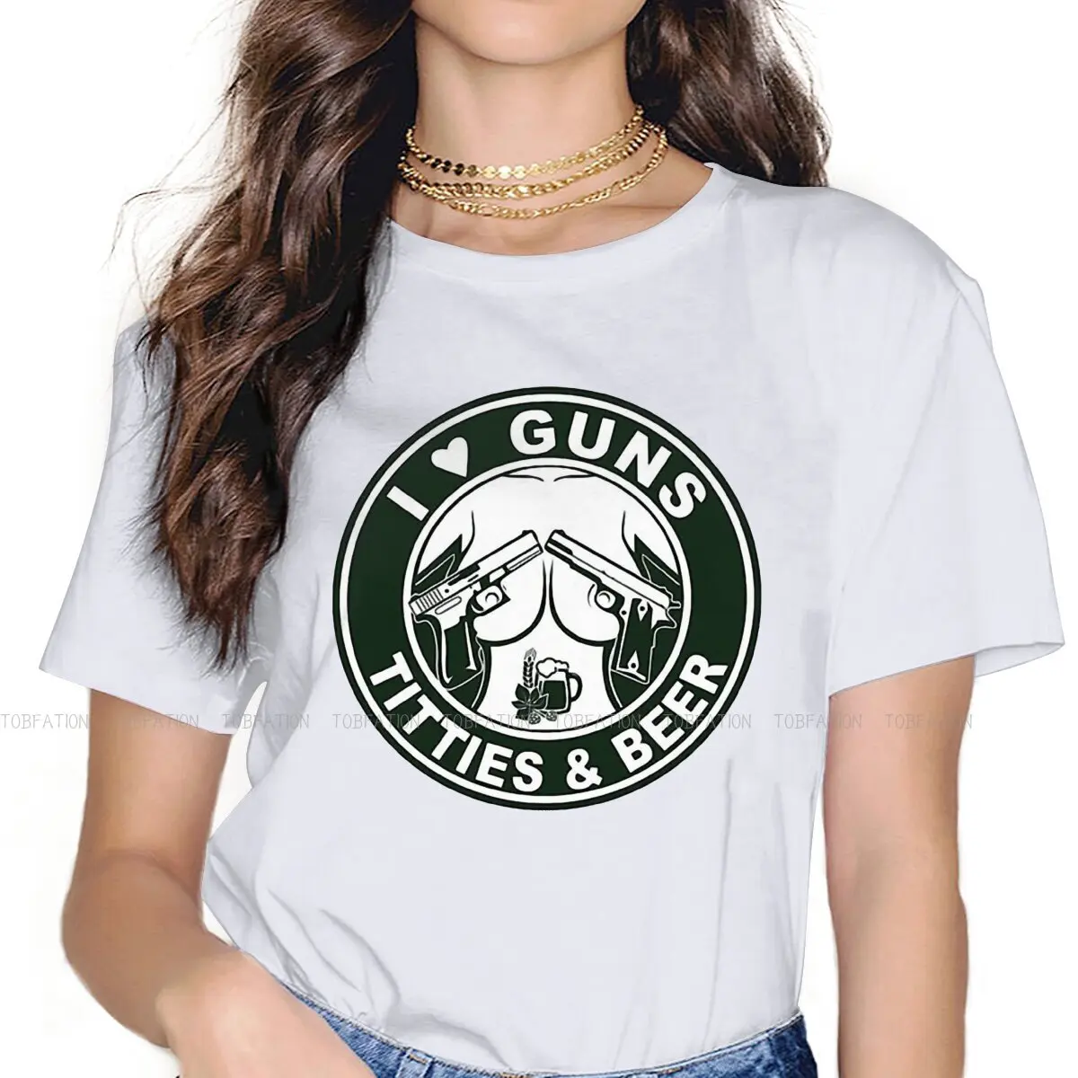 I Love Titties And Beer Original TShirts Gun Print Girl T Shirt Hipster Clothing