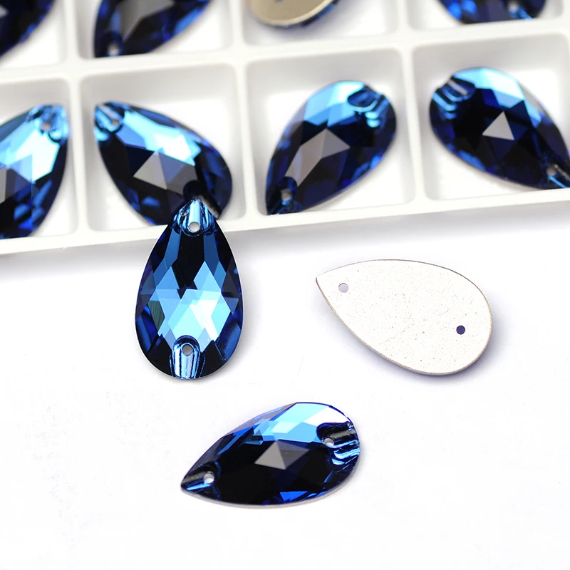 YANRUO 3230 wszystkie rozmiary Sapphire Teardrop Flatback szklane koraliki Strass szyć na kryształ Rhinestone do tworzenia biżuterii