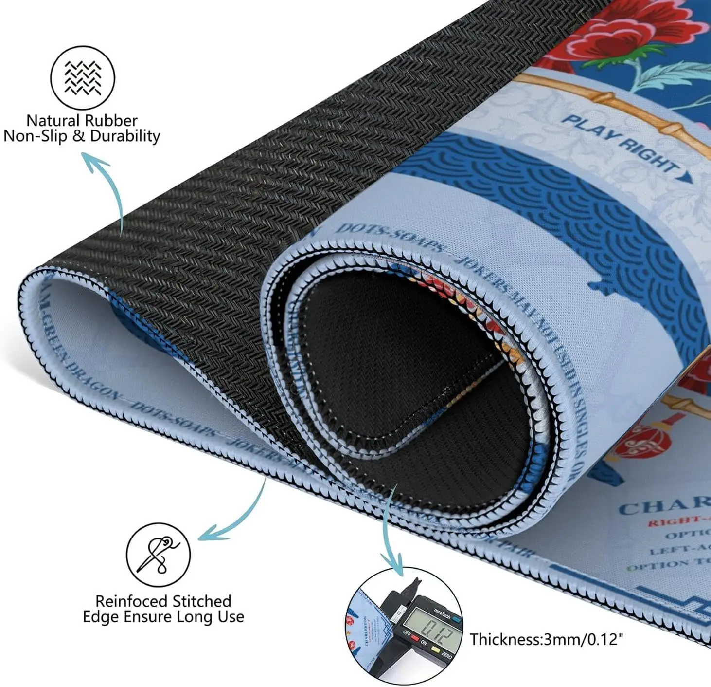 80cm Blue Red Floral Rubber Mahjong Table Cover Deformation‑Resistant Anti‑Slip Mahjong Game Mat Dominoes Poker Tile Game