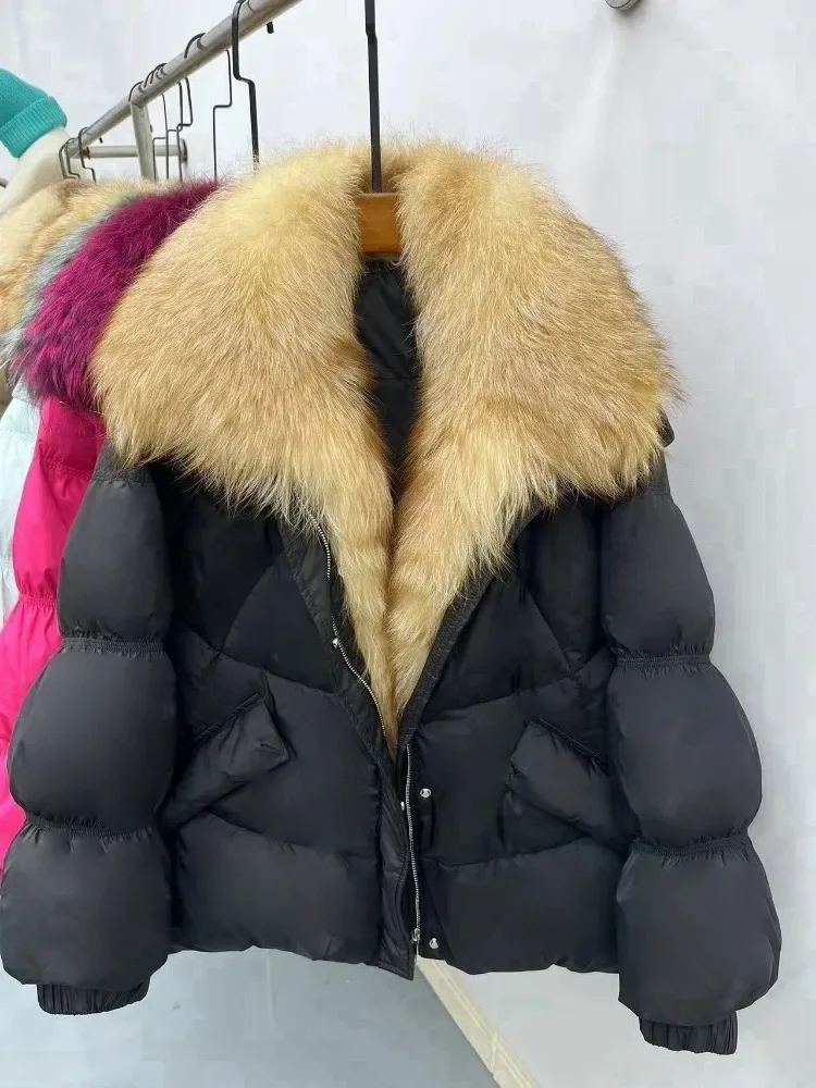 2025 신상 겨울 캐주얼 두꺼운 따뜻한 패딩 코트 파카 진짜 큰 천연 여우털 칼라 오리털 재킷 여성용