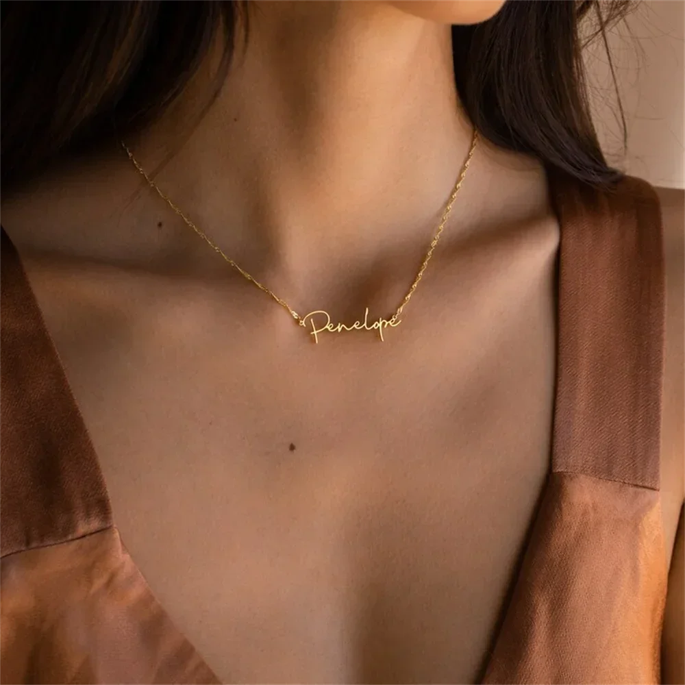 

Custom Name Stainless Steel Necklace for Women Gold Water Wave Chain Personalized Jewelry Christmas Gifts bubble letter