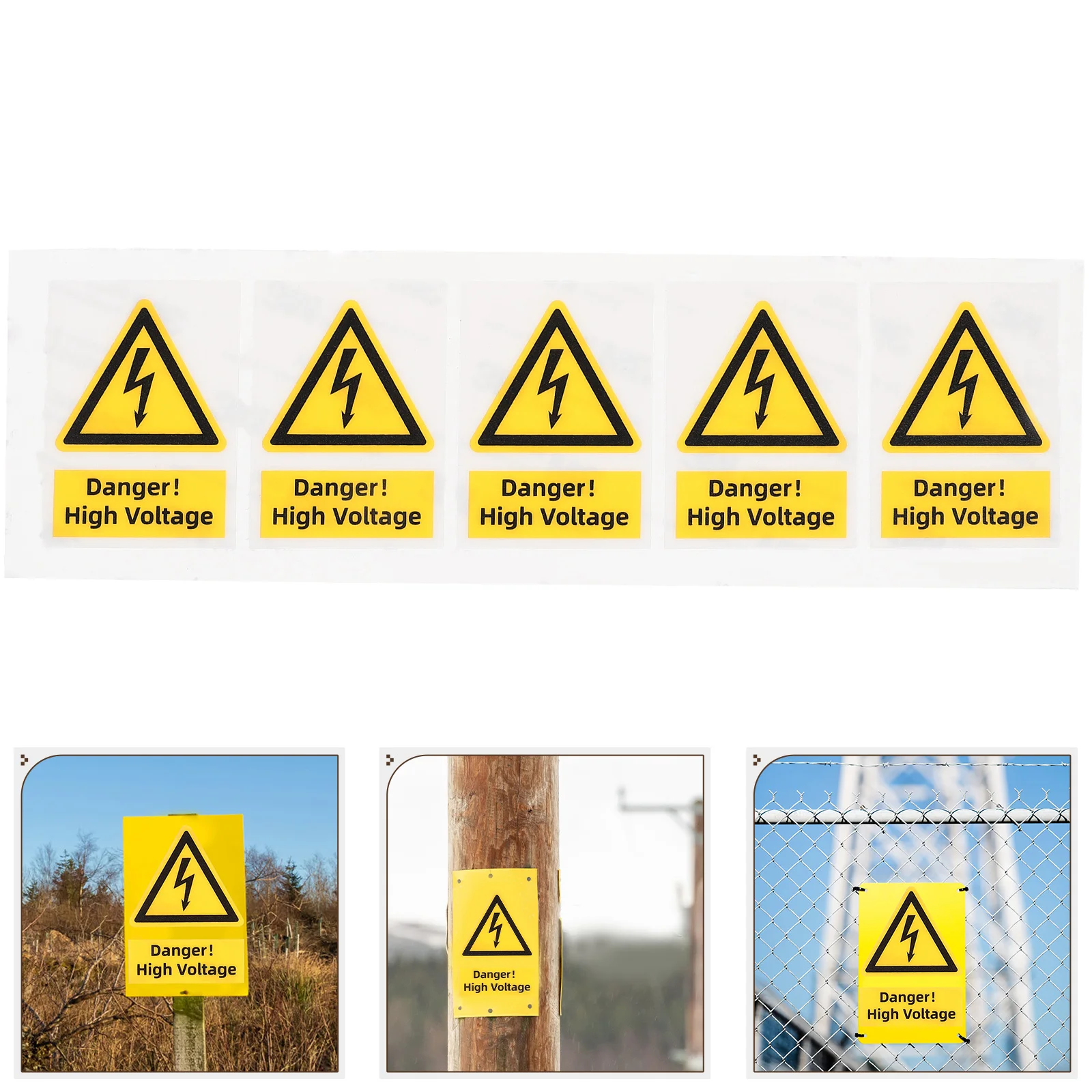 5 Pcs High Voltage Warning Labels 60x44mm PC Material Safety Stickers Electric Signs Traffic Safety Caution High Voltage