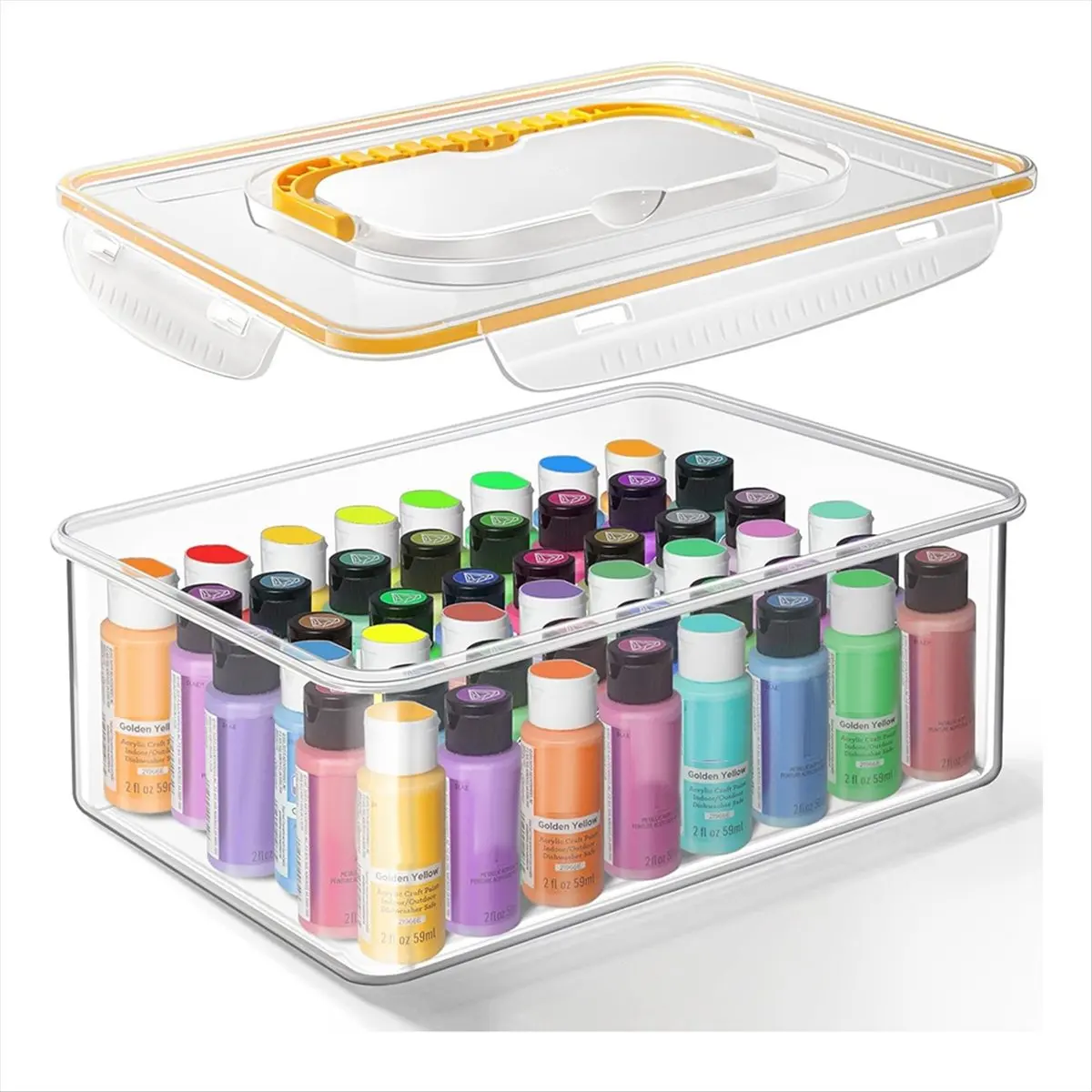 AA77 NEW  Acrylic Paint Storage Box for 2 Fl. Oz Acrylic Paints, 48 Bottles Capacity, Brushes Craft Organizer with Handle