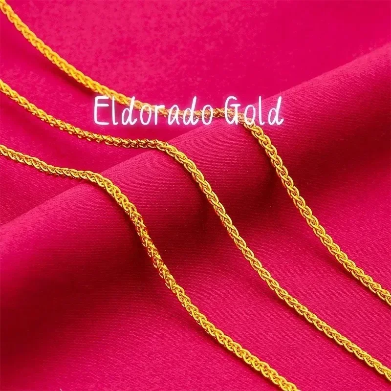Eldorado Gold  Eldorado Gold  Eldorado Eldorado Women's 24K (AU999) Thin Necklace | Ancient Gold Chain, Chiseled Fret Pattern Wi