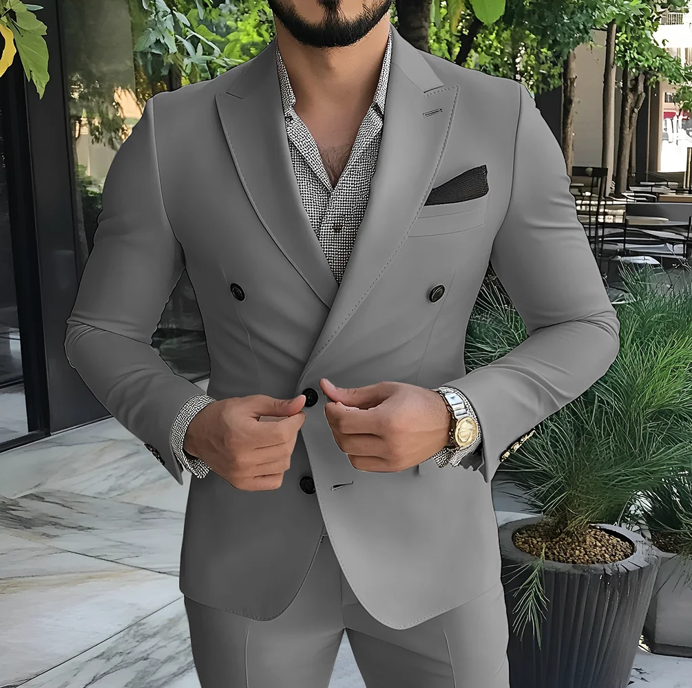 Classic Men's Suit Double Breasted Blazer 2 Piece Suit Wedding Groom Ivory Tuxedo Jacket Pants Male Slim Fit Outfit - Image 6