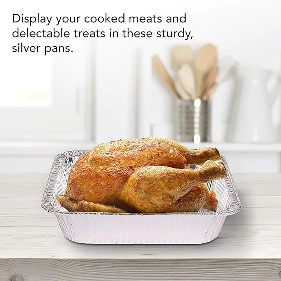 50pcs disposable aluminium foil, various sizes, tin pans are perfect for cooking, heating, storing and preparing food.