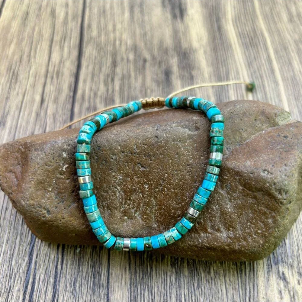 1PC Natural Stone Turquoise Stone Beads Woven Bracelet Natural Stone Adjustable Rope Lady Bracelet Gift