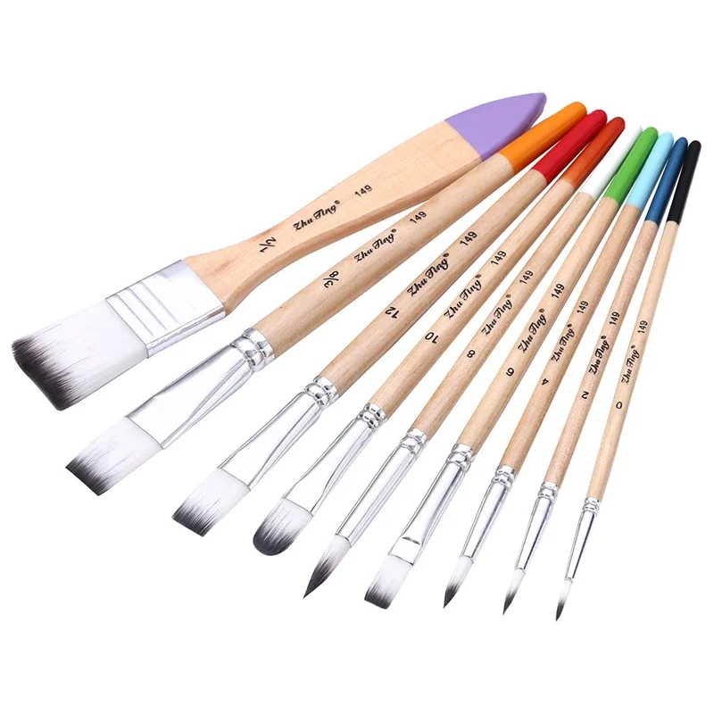 Nylon Brush 9Pcs/Set of Beginners Hand-painted Graffiti Gouache Watercolor Brush Art Pen for Art Students