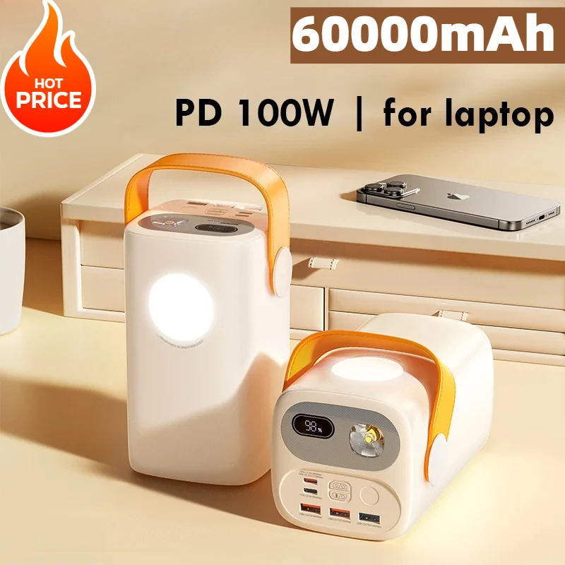 

For Laptop 60000mAh Large Capacity Power Bank 100W Super Fast Charging USB C Portable External Spare Battery for IPhone Samsung