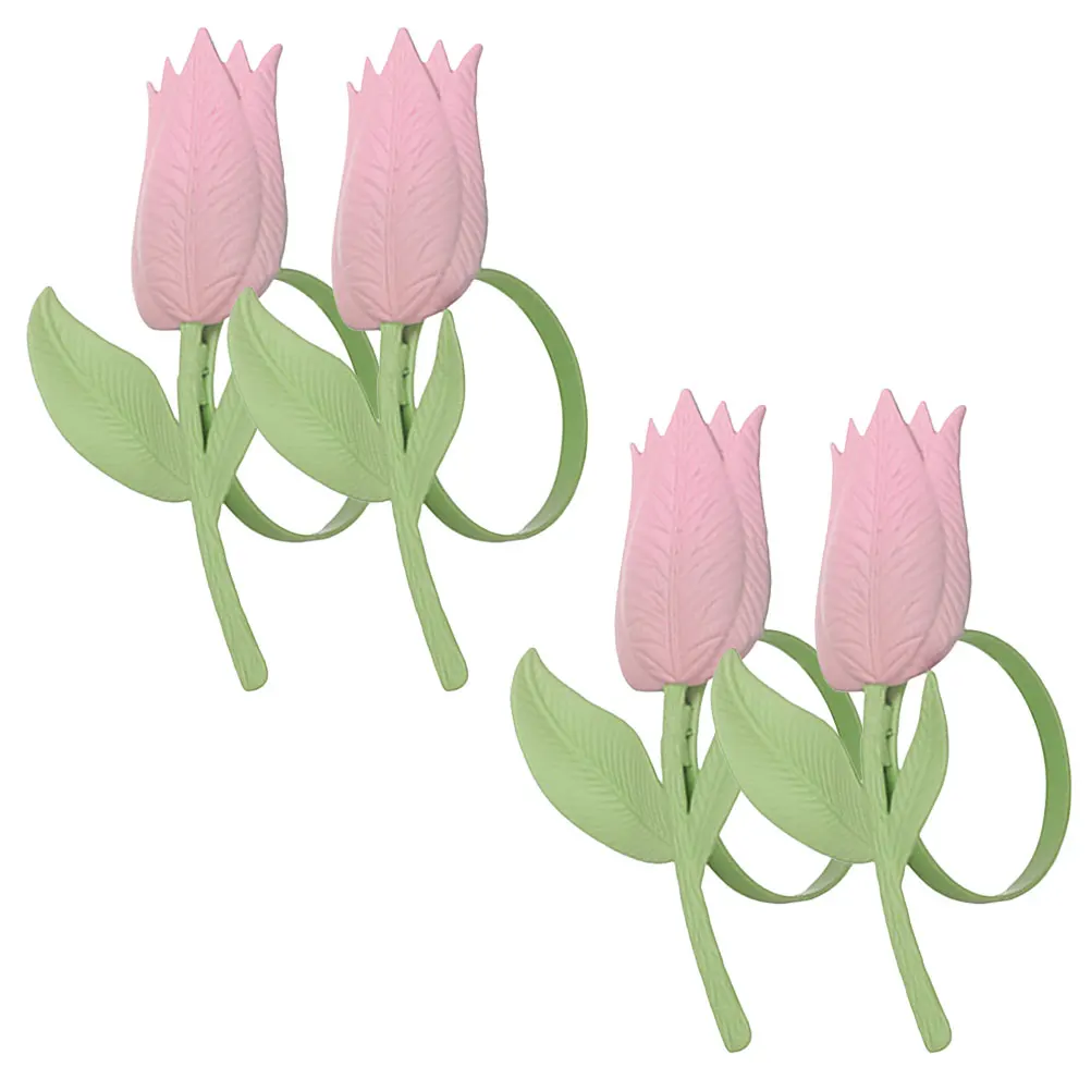 

4 Pcs Tulip Napkin Rings Metal Valentine's Day Cloth Festival Paper Holiday Holder Alloy