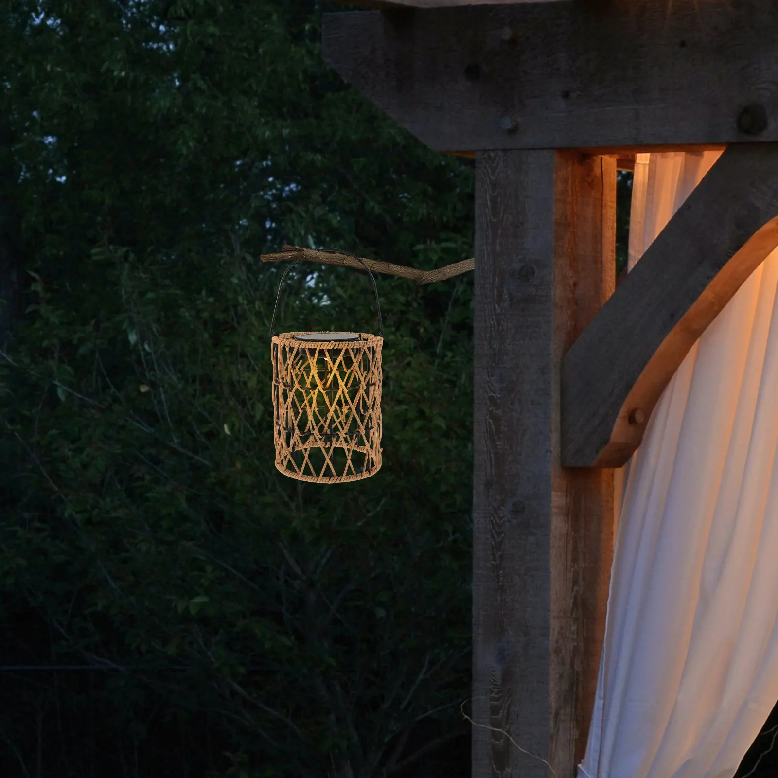 Landscaping Lights Decorative Flickering Solar Outdoor Holiday Hanging Wicker Sunlight Lamp