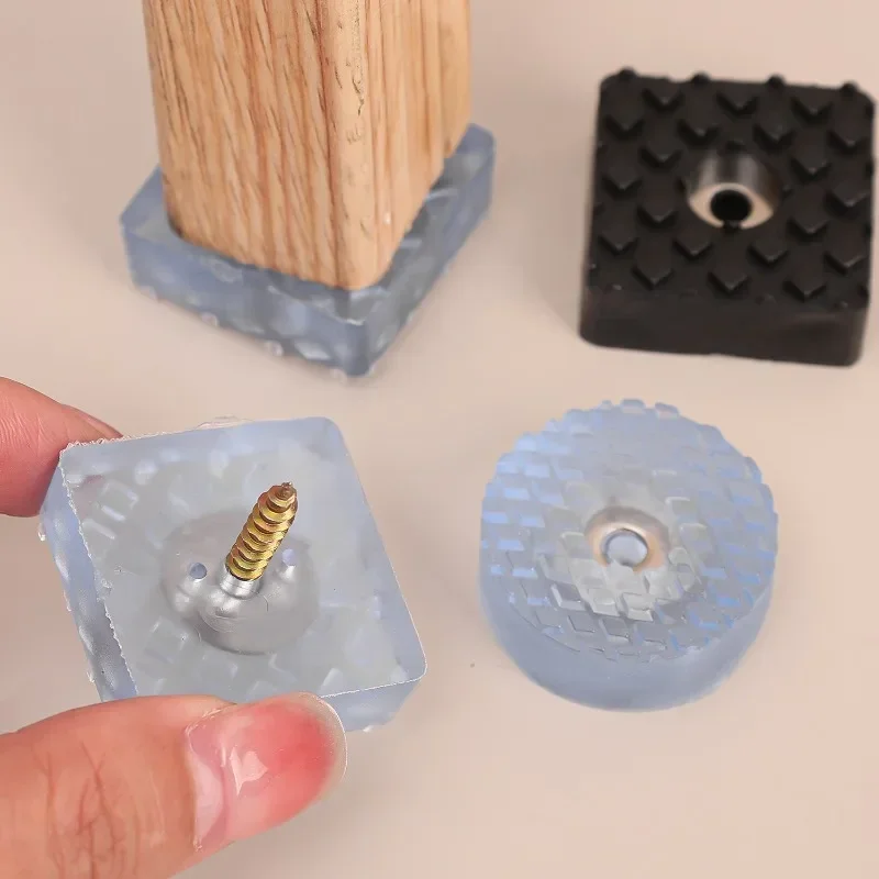 Transparent Square Furniture Foot Pads Non-slip Chair Leg Caps Hardwood Floor Protector Pad with Screw Desk Chair Sofa Leg Cover