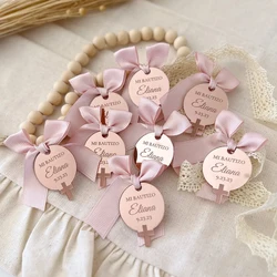 20/50/100pcs Personalized Engraved Tag Baptism Baby Show Grail Round Cross Tag Acrylic Mirror Mi Bautizo Name Decor Custom Gift