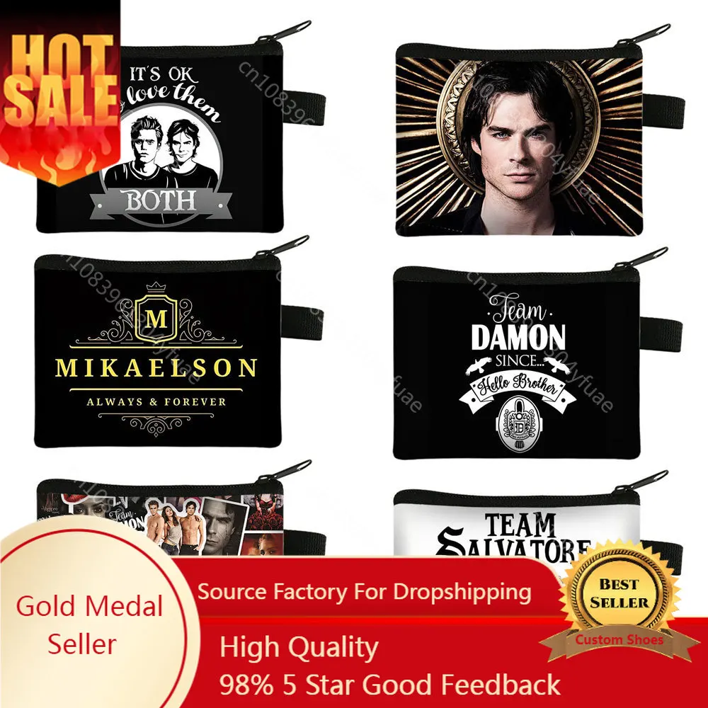 The Vampire Diaries Print Coin Purse TVD Women Wallets Team DAMON Money Coin Bags ID Credit Card Key Earphones Holder Gift