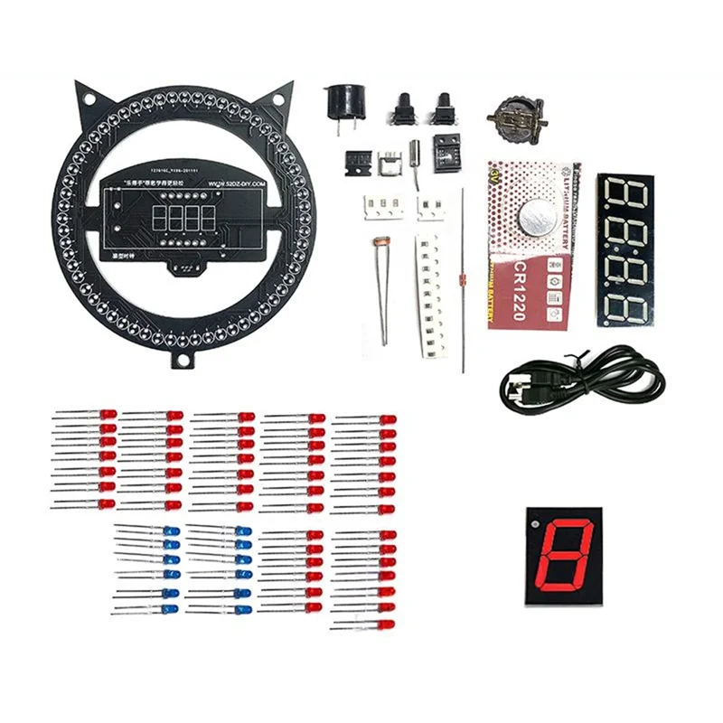 AB15-DS1302 Electronic Clock Kit DIY With Rotating LED Display Time Temperature Learning Soldering Project Practice Solder Red